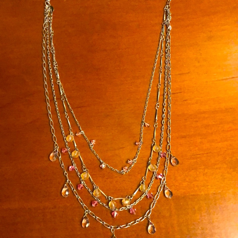 Silver tone and pink beaded Express necklace